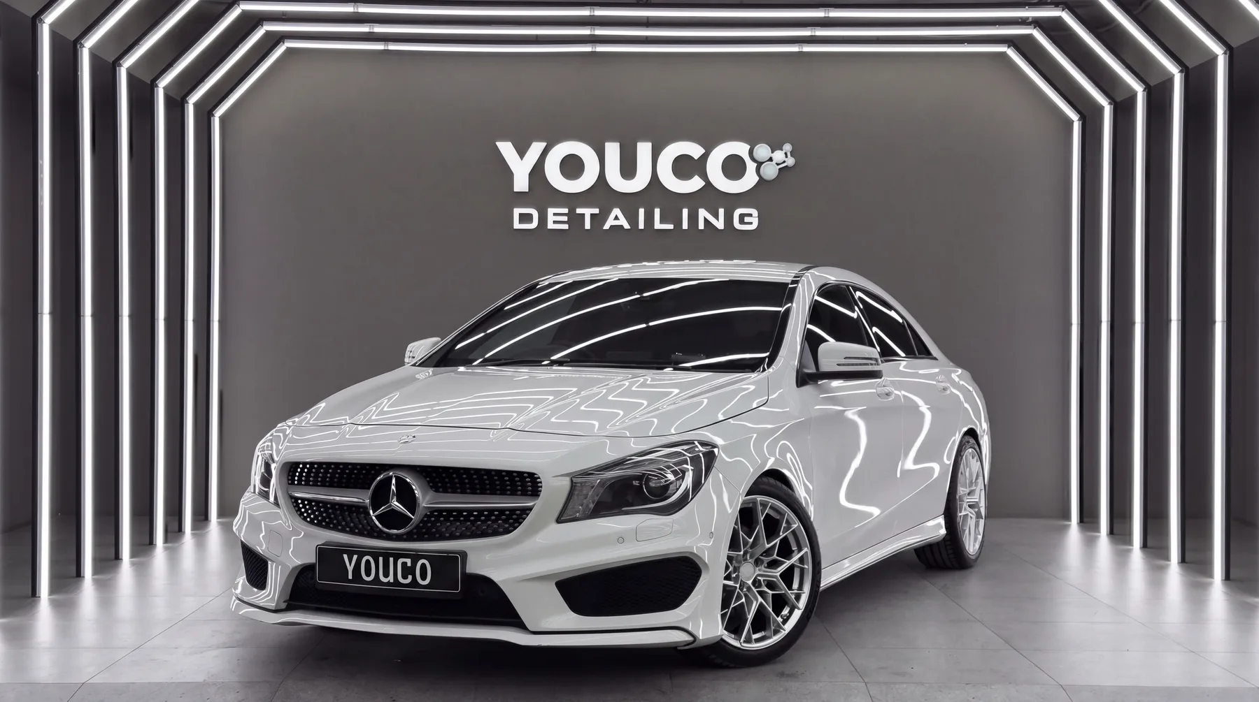 Белый Mercedes CLA после детейлинга в студии YOUCO Detailing, Самара